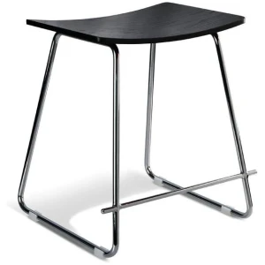 Set of 2 - Porter Nordberg Kitchen Low Stool 47cm - Chrome Frame - Black Veneer Seat