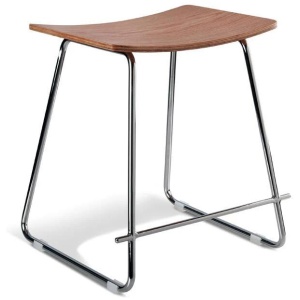 Set of 2 - Porter Nordberg Kitchen Low Stool 47cm - Chrome Frame - Natural Veneer Seat