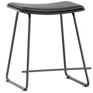 Set of 2 - Porter Nordberg Kitchen Low Stool 48cm - Black Frame - Black Veneer - Black Cushion Seat