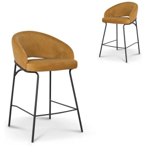 Set of 2 - Rabi Black Bar Stool - Orange Gold Seat by Interior Secrets - AfterPay Available