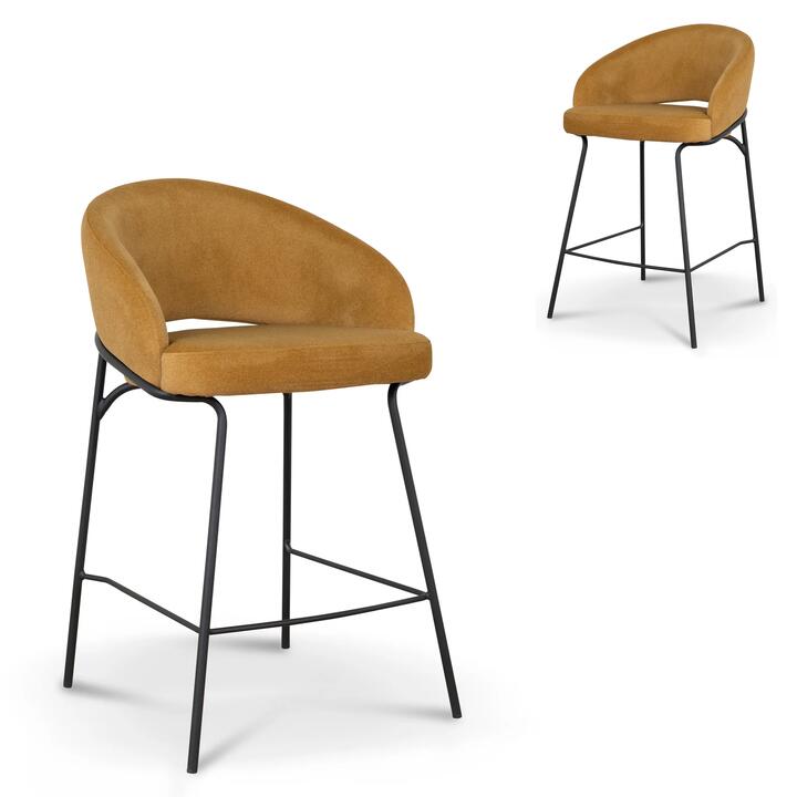 Set of 2 - Rabi Black Bar Stool - Orange Gold Seat by Interior Secrets - AfterPay Available
