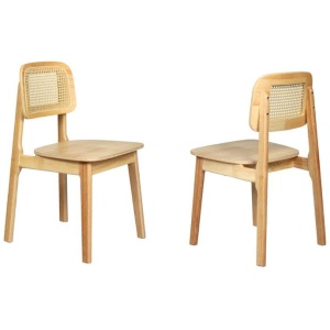 Set of 2 Rattan Dining Chairs - Solid Wood Kitchen Chairs with Cane Back, 200kg Capacity