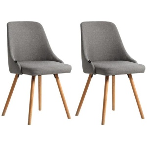 Set of 2 Replica Dining Chairs Beech Wooden Timber Chair Kitchen Fabric Grey