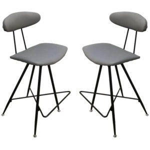 Set of 2 - Rialto Scandinavian Fabric Bar Stool 65cm - Metal Frame - Grey