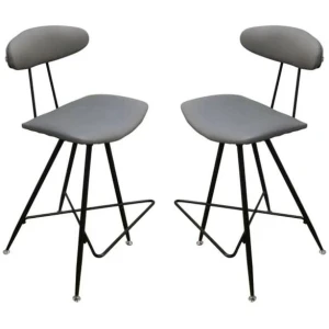 Set of 2 - Rialto Scandinavian Fabric Bar Stool 65cm - Metal Frame - Grey