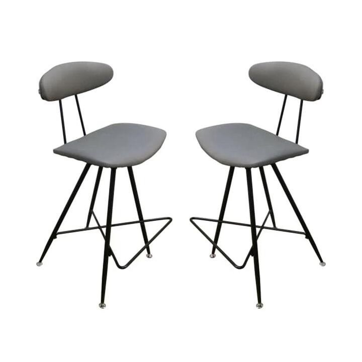 Set of 2 - Rialto Scandinavian Fabric Bar Stool 65cm - Metal Frame - Grey