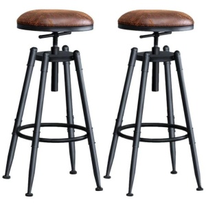 Set of 2 Rustic Industrial Bar Kitchen Stool Barstool Swivel Natural