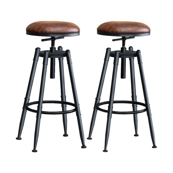 Set of 2 Rustic Industrial Bar Kitchen Stool Barstool Swivel Natural