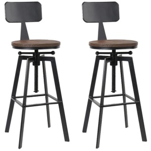 Set of 2 Rustic Industrial Style Metal Bar Stool - Black and Wood
