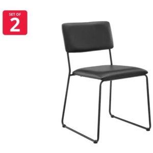 Set of 2 Santa Ana Kitchen Dining Chairs - Black PU
