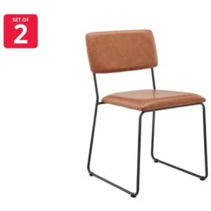 Set of 2 Santa Ana Kitchen Dining Chairs - Brown PU