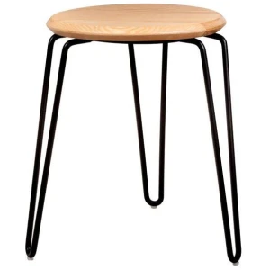Set of 2 - Storo Bar Stool 45cm - Black Frame - Natural Timber Seat