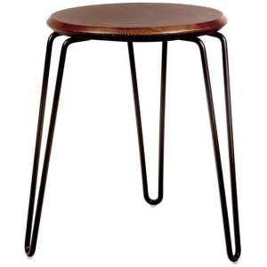 Set of 2 - Storo Bar Stool 45cm - Black Frame - Walnut Timber Seat