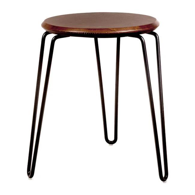 Set of 2 - Storo Bar Stool 45cm - Black Frame - Walnut Timber Seat