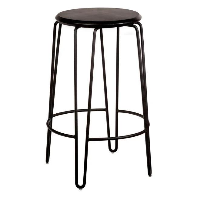 Set of 2 - Storo Bar Stool 65cm - Black Frame - Black Timber Seat