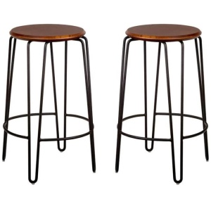 Set of 2 - Storo Bar Stool 65cm - Black Frame - Walnut Timber Seat