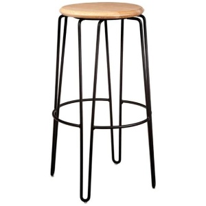 Set of 2 - Storo Bar Stool 75cm - Black Frame - Natural Timber Seat