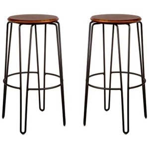 Set of 2 - Storo Bar Stool 75cm - Black Frame - Walnut Timber Seat