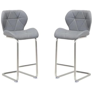 Set of 2 Terry Faux Leather Bar Stool 66cm - Brused Stainless Legs - Grey