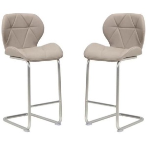 Set of 2 Terry Faux Leather Bar Stool 66cm - Brushed Stainless Legs - Cappuccino
