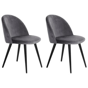 Set of 2 Velvet Modern Dining Chair - Dark Grey
