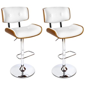 Set of 2 Wooden Gas Lift Bar Stool - White and Chrome