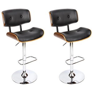 Set of 2 Wooden Gas Lift Bar Stools - Black and Chrome