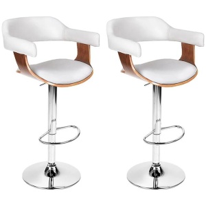 Set of 2 Wooden PU Leather Bar Stool - White and Chrome