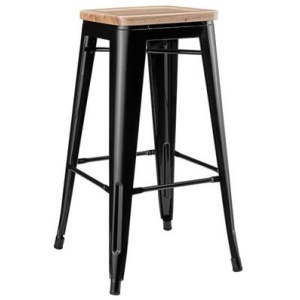 Set of 2 Xavier Pauchard Replica Tolix Kitchen Counter Bar Stools 75cm W/ Wood Seat - Black