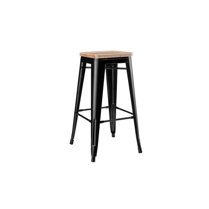 Set of 2 Xavier Pauchard Replica Tolix Kitchen Counter Bar Stools 75cm W/ Wood Seat - Black