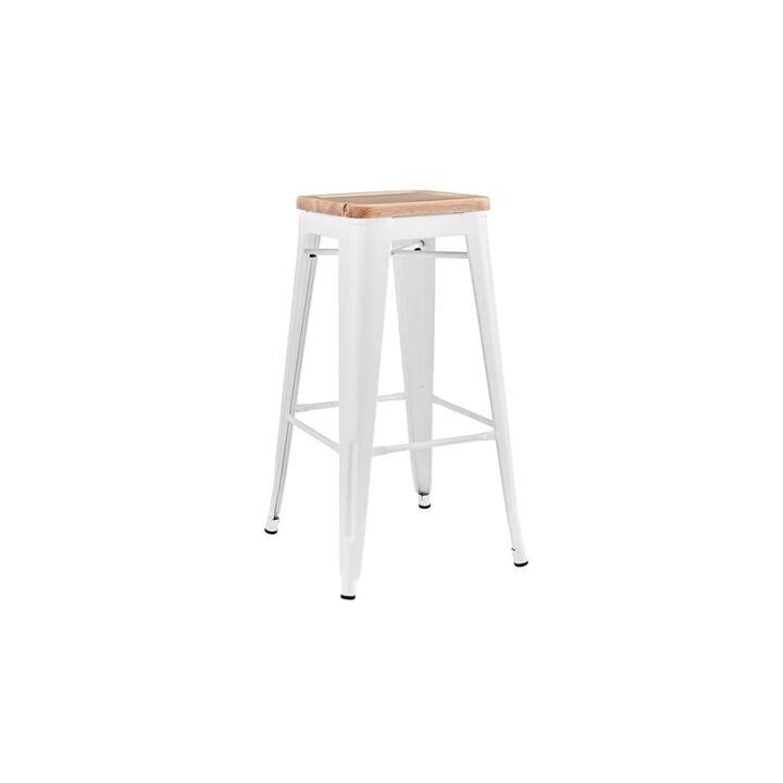 Set of 2 Xavier Pauchard Replica Tolix Kitchen Counter Bar Stools 75cm W/ Wood Seat - White