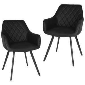 Set of 2 Xena Eco Leather Dining Chair Black Metal Legs - Black