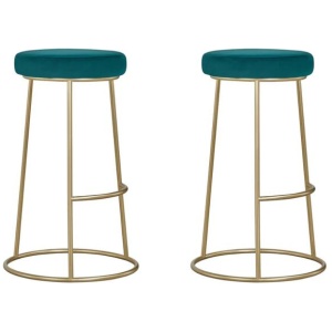 Set of 2 Xyla Velvet Fabric Kitchen Bar Stool - Gold Metal Frame - Green
