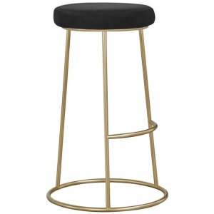 Set of 2 Xyla Velvet Kitchen Bar Stool - Gold Metal Frame - Black