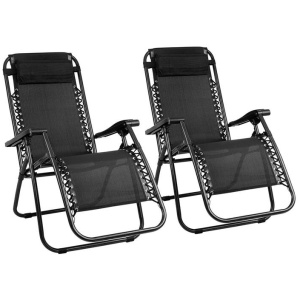 Set of 2 Zero Gravity Chairs Reclining Outdoor Furniture Sun Lounge Folding Camping Lounger Black