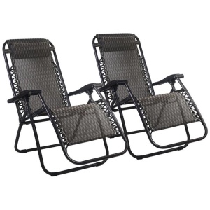 Set of 2 Zero Gravity Chairs Reclining Outdoor Furniture Sun Lounge Folding Camping Lounger Grey