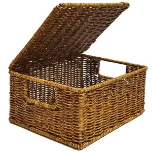 Set of 3 Woven PP Rattan Metal Frame Storage Basket Organizer With Lid