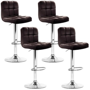 Set of 4 Bar Stools Gas lift Swivel - Steel and Chocolate