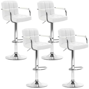 Set of 4 Bar Stools Gas lift Swivel - Steel and White