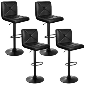 Set of 4 Bar Stools PU Leather Criss Cross Style - Black and Chrome