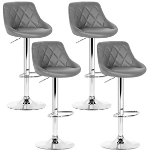 Set of 4 Bar Stools PU Leather Diamond Style - Grey