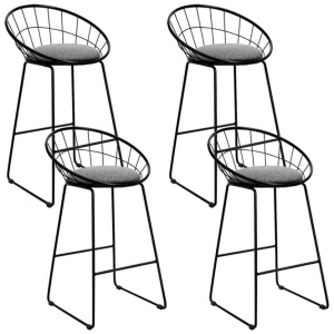 Set of 4 Bar Stools Steel Fabric - Grey and Black