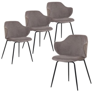 Set of 4 Dining Chairs with Corduroy Cord Fabric in Grey