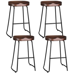 Set of 4 Elm Wood Backless Bar Stools 65cm - Black and Dark Natural