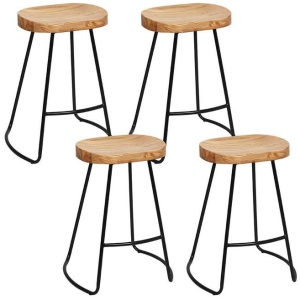 Set of 4 Elm Wood Backless Bar Stools 65cm - Black and Light Natural