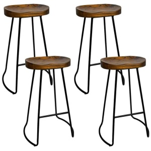 Set of 4 Elm Wood Backless Bar Stools 75cm - Black