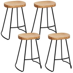 Set of 4 Elm Wood Backless Bar Stools 75cm - Black and Light Natural