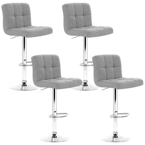 Set of 4 Fabric Swivel Bar Stools - Grey