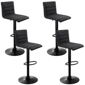 Set of 4 Faux Linen Bar Stools - Black