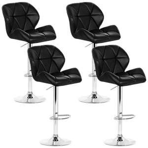 Set of 4 Kitchen Bar Stools - Black and Chrome